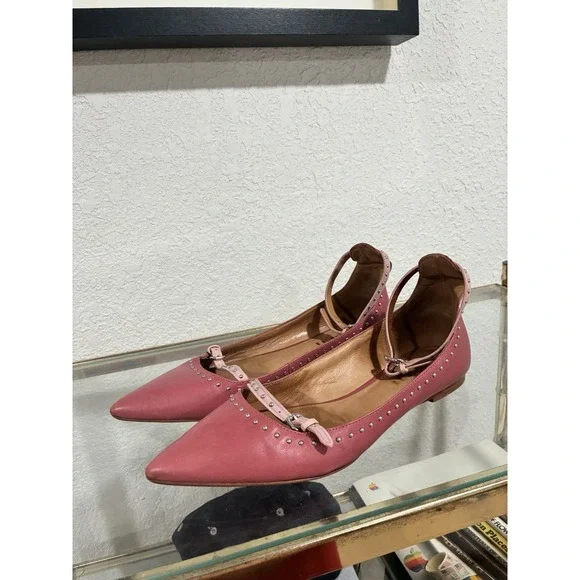 Coach 'Jody' Pink Studded Leather Strap Pointed Toe Ballet Flats Size 9B - Picture 2 of 14